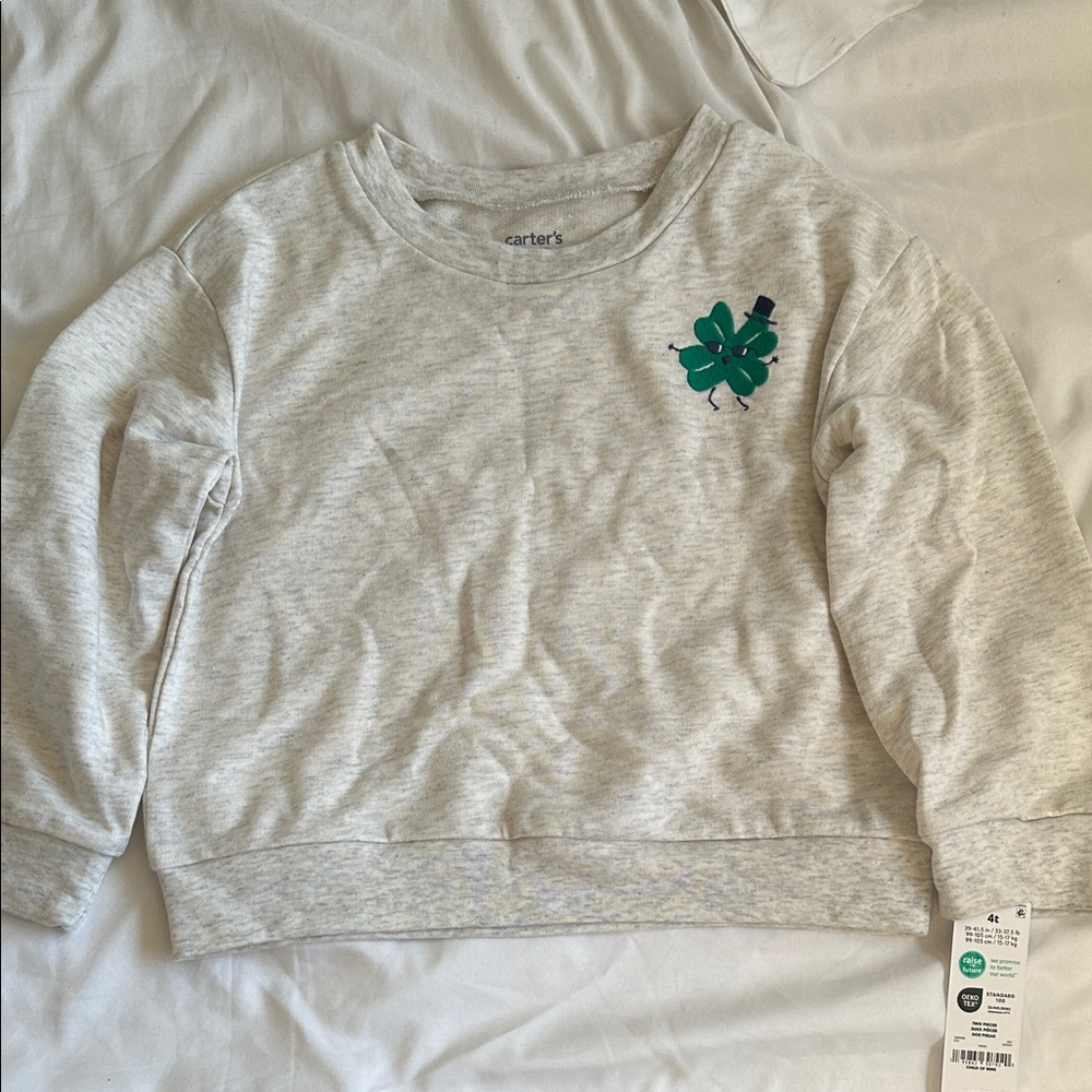 Carter's Light Gray Sweatshirt with Green Clover